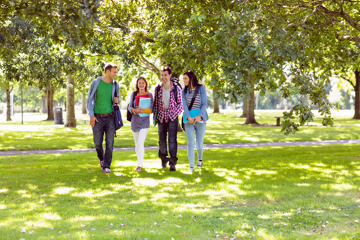 group of college students walking outdoors